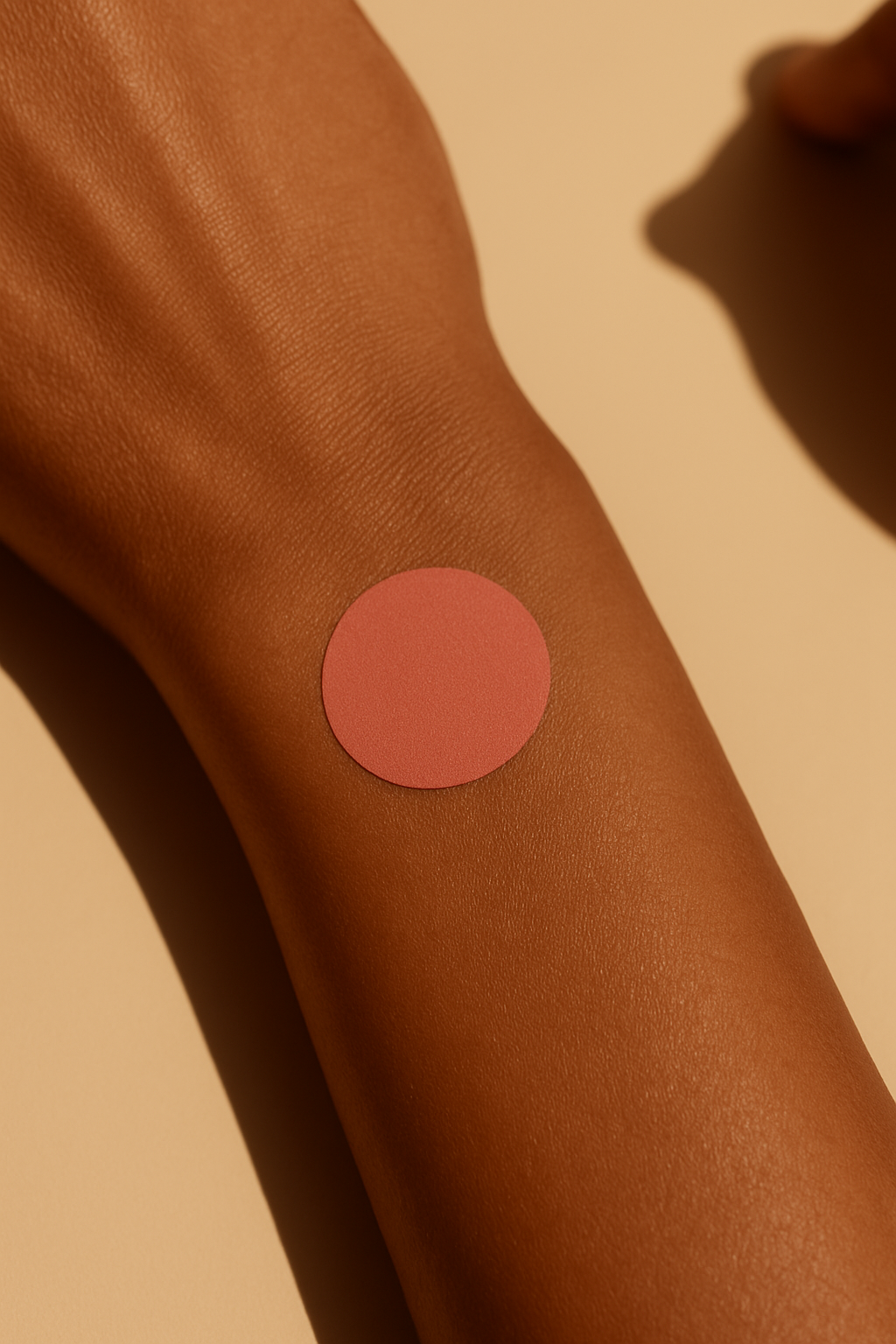 Pink weight management patch applied to arm showing proper positioning